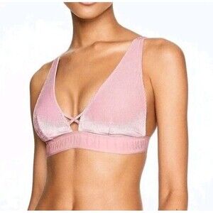 Victoria's Secret PINK Velvet Ribbed Plunge Bralette Size S Chalk Rose Pink EUC
